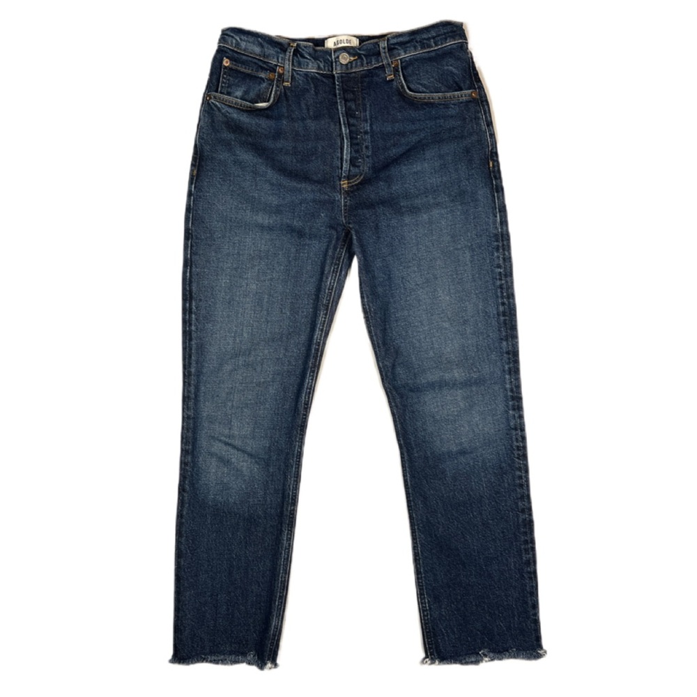 AGOLDE Women’s Size 28 Dark Wash Riley Long High Rise Straight Jeans Button Fly - Picture 2 of 12